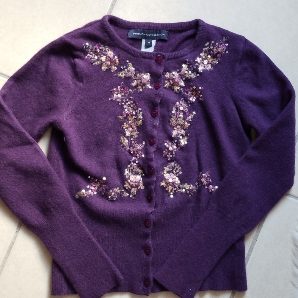 French Connection Wool Sequin Cropped Cardigan - image 6